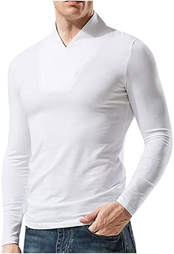 Badhub Mens מוצק סוודר מזדמן חולצות שרוול ארוך נמתח חולצת טריקו לשריר V