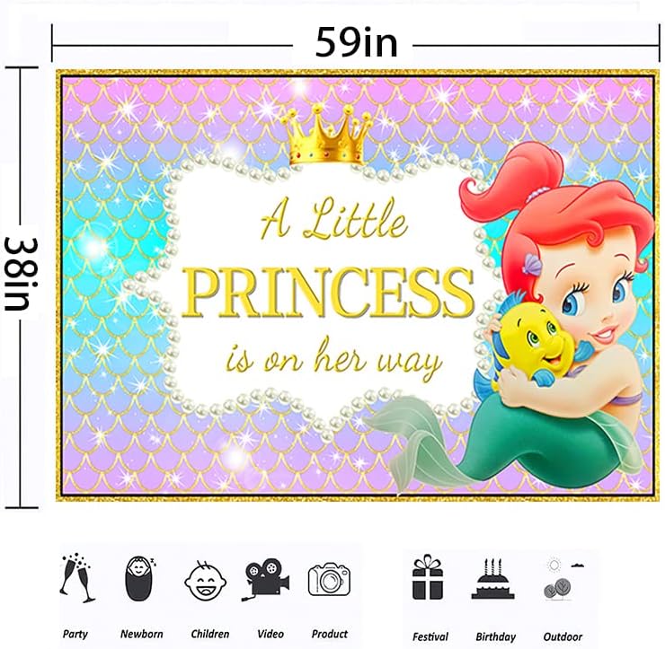 נסיכת ליטלה נמצאת בדרכה רקע לקישוטים למסיבות מקלחת לתינוקות נסיכה תינוק אריאל באנר לציוד למסיבות מקלחת לתינוקות 5x3ft