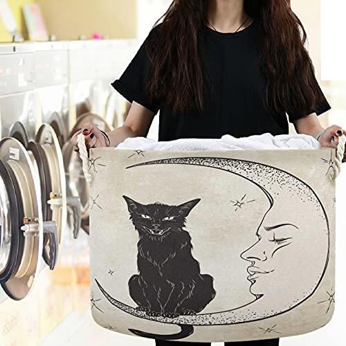Visesunny Black חתול יושב על הירח סלי כביסה באחסון בד אחסון קופסת אחסון קופסת אחסון מתקפלת סלסלת בגדים צעצועים סלסלים