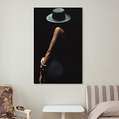 דמות פוסטרים בשחור לבן גברת סקסית בגברת כובע שחור בד קיר אמנות קיר להדפסים לעיצוב קיר תפאורה לחדר עיצוב חדר שינה מתנות 16x24