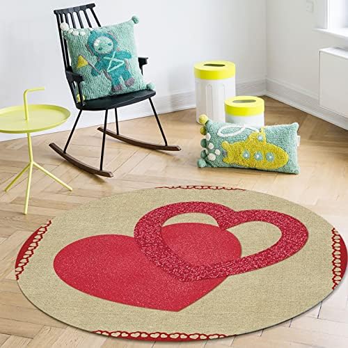 שטיח אזור עגול גדול לחדר שינה בסלון, שטיחים ללא החלקה 6ft לחדר ילדים, לב אהבת יום האהבה עם רקע וינטג