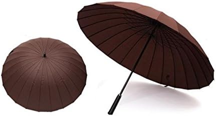 24 את עצם סופר טהור חום צבע ארוך מטרייה עם מטריית תיק,עור ידית,כרום בד מטרייה,מוט פלדה,דוחה מים, שימוש כפול, נגד הוריקנים