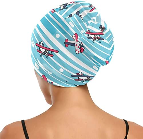 כובע שינה רטרו בסגנון מטוס סאטן מרופד כותנה כותנה כותנה כפית גולגולת כובע כובע שיער לילה לנשים כחול