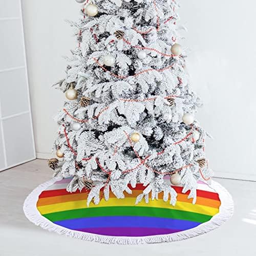 דגל גאווה טרנסג'נדרי קשת להטבים דגל עץ חג המולד מחצלת עץ עץ עץ עץ עץ עם גדילים לקישוט חג המולד של מסיבת חג 48 x48