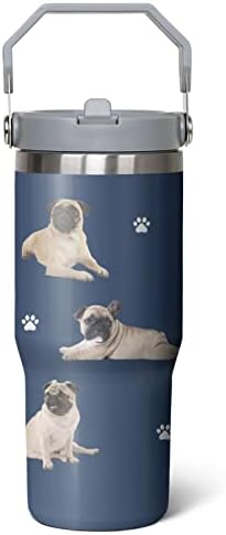 בקבוק מים כלבים של פוג, כוסות נסיעה מבודדות מפלדת אל חלד עם כוסות קפה עם ידית, 30 גרם