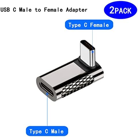 Rgzhihuifz זווית ימנית מתאם USB C, מעלה ומטה 90 מעלות סוג USB מסוג C זכר לנקבה תואם לסיפון קיטור, מתג, מקבוק, מחשב נייד,