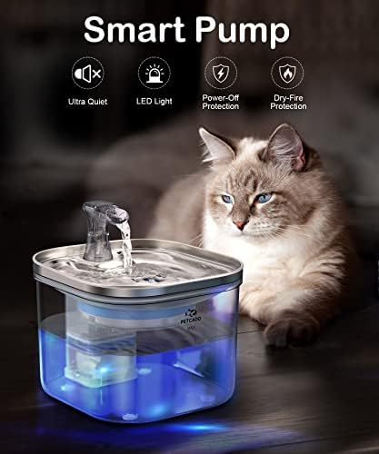 מזרקת מים לחתול פטקדו נירוסטה מתקן מים אוטומטי לחתול מזרקת מים לכלב 67 עוז/2.0 ליטר, מזרקת חתול שקטה במיוחד קערת מים