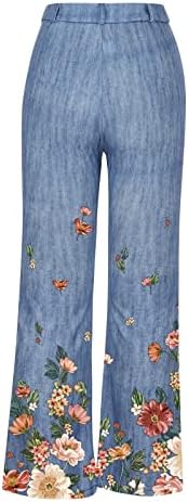 מכנסי ג'ינס פרחוניים ברגליים ישרות מכנסיים אלסטיים מותניים גבוהים מכנסיים ג'ינס רופפים מכנסיים טרנדי Y2K מכנסי בגדי