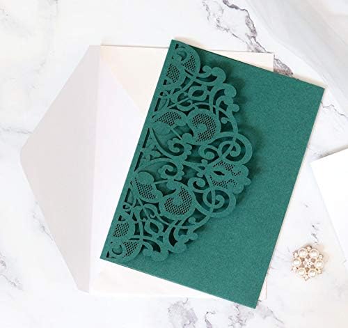 Wishforyou 7 x 4.9 לייזר ירוק כהה חתוך הזמנות לחתונה בכיסי ברכה כרטיסי ביקור