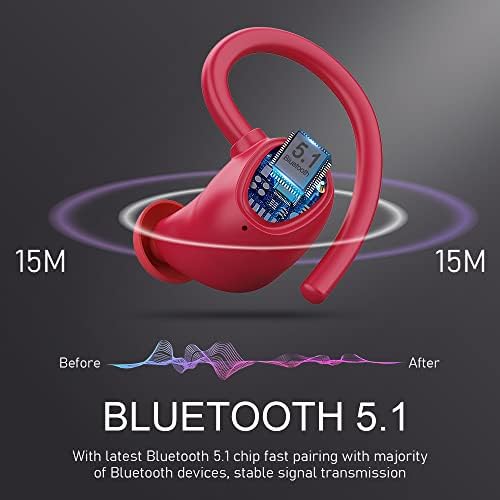 אוזניות אלחוטיות, Bluetooth 5.1 אוזניות ספורט אוזניות Bluetooth אלחוטיות ברעש אוזניים מבטלות אוזניים עם מיקרופון עמוק,