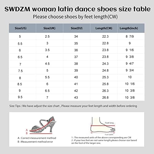 SWDZM Rhinestone נעלי ריקוד לטיניות לנשים סלסה צ'אצ'ה צ'צ'ה תרגול ביצועים מקצועיים, דוגמנית YCL429
