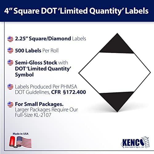 500 תוויות משלוח ORM-D של 2.25 X 2.25, כמות מוגבלת של יהלום של תוויות מוצרים מסוכנות על ידי קנקו. מיוצר בארצות