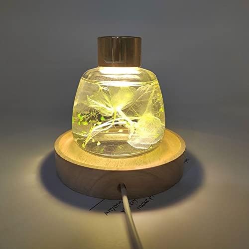 בסיס אור LED מעץ UQNOVA, קוטר 10 סמ, אור לבן מתכוונן ואור חם, מתאים להצגת מנורות סלע, ​​אמנות שרף זכוכית קריסטל.