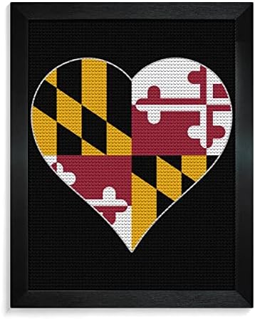 Love Maryland Flag 5d Diy Diy Dile Diamond ערכות קיר רקמה קריסטל אמנות תלויה עם מסגרת לקישוט חדר שינה ביתי 16x20 אינץ