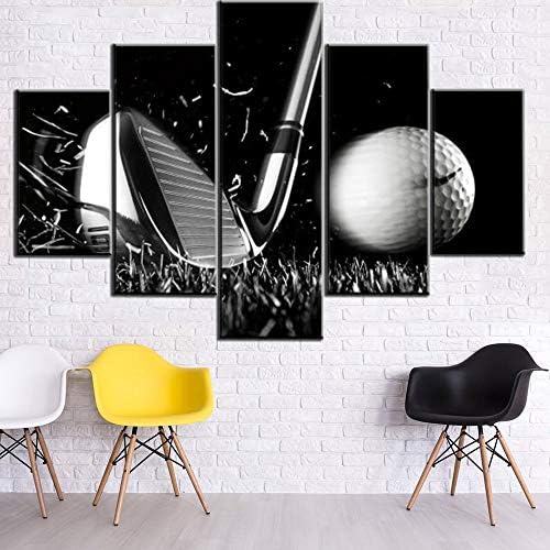 שחור ולבן ציורי גולף תמונות 5 פנל בד גולף כדור קיר אמנות לסלון גולף ספורט יצירות אמנות עכשווי בית תפאורה ז ' יקלה ממוסגר