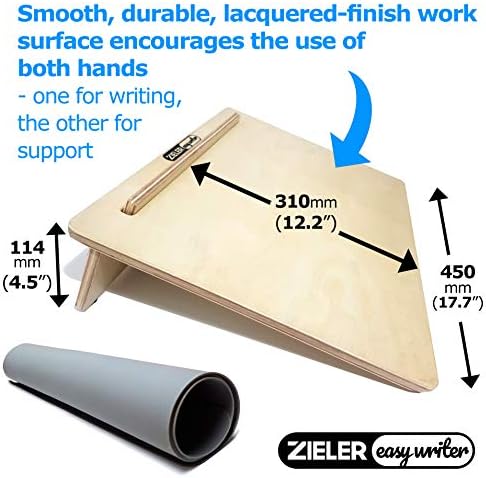 Zieler Ergonomic A3 כתיבת שיפוע עם מחצלת אחיזה לכתיבה טובה יותר יציבה ונוחות EasyWriter. עץ לכה עם זווית של 20 מעלות. מתאים
