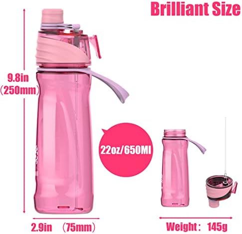 בקבוק מים של Feijian Mist, בקבוק מים ספורט 22oz עם פונקצית ערפל ו- SIP 2 ב -1, בקבוקי מים מפלסטיק ללא BPA,