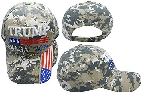 טראמפ מגע 2024 ארהב דגל על ביל ואקום דיגיטלי הסוואה הסוואה אקריליק מתכוונן רקום בייסבול כובע כובע