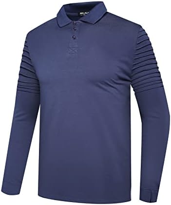 חולצות פולו בגזרה קלאסית לגברים חולצות פולו גולף שרוול ארוך כותנה מזדמן