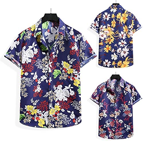 חולצה הוואי של gdjgta לגברים שרוולים קצרים פנו פרח קוללר כפתור מודפס במורד חולצות שמלת חוף קיץ