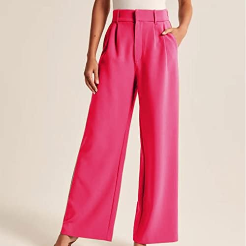 מכנסי רגל רחבים לנשים לנשים עסקים מזדמנים מכנסיים במותניים גבוהים מכנסי עבודה קיץ מכנסי חוף זורמים עם כיס