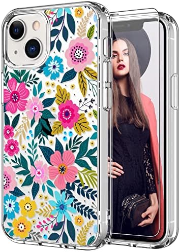 מארז אייסיו אייפון 13 עם מגן מסך, סלים מתאימים כיסוי ברור של קריסטל עם עיצובים אופנתיים לנשים בנות, מארז טלפון מגן