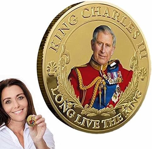 מלך צ 'ארלס ההכתרה מטבע, מלך צ' ארלס השלישי מתכת הנצחה מטבע בריטי, בריטי מלך סטריאו בולט צבע הדפין, מחזיק מפתחות