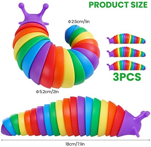 Slug Slug Slug צעצועים 3 יחידות, שבלול מודפס בתלת מימד מודפס רב -צבעוני שבלול מפרק צעצועים מגניבים ממרחי