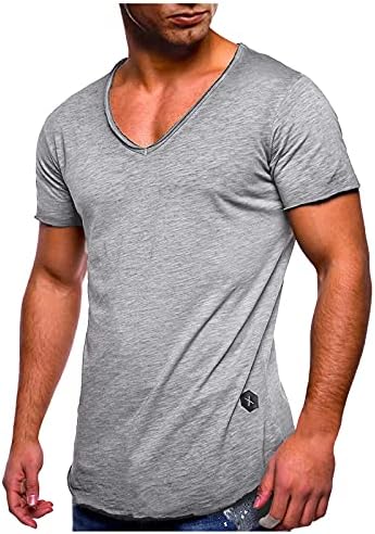 וונקומג1 קיץ חולצות הנלי לגברים בתוספת גודל חולצות טי בצבע אחיד כותנה שרוולים קצרים חולצות חולצה בסיסית ל0324