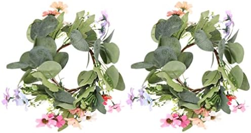 מלאכותי אקליפטוס עלים דייזי זרי פרחים נר טבעות 2 יחידות פסחא נר זר טבעת עבור עמודי פמוטים לחתונה המפלגה