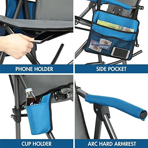 פורטל גדול מתקפל מתקפל כיסא קמפינג נייד נדנדה חיצונית עם תיק נשיאה קשיח גב גבוה, תומך ב -300 קג, כחול חדש