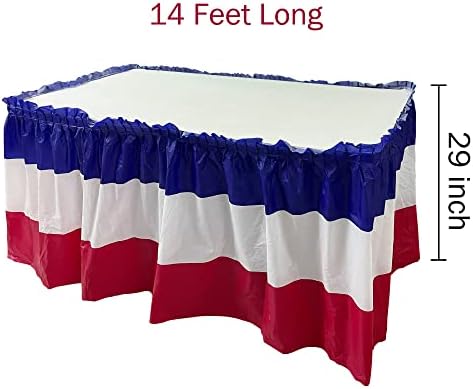 מארז 2 חצאיות שולחן פטריוטיות מפלסטיק-29 אינץ ' על 14 רגל 4 ביולי חצאית שולחן לקישוט יום העצמאות של יום הזיכרון לחיילים