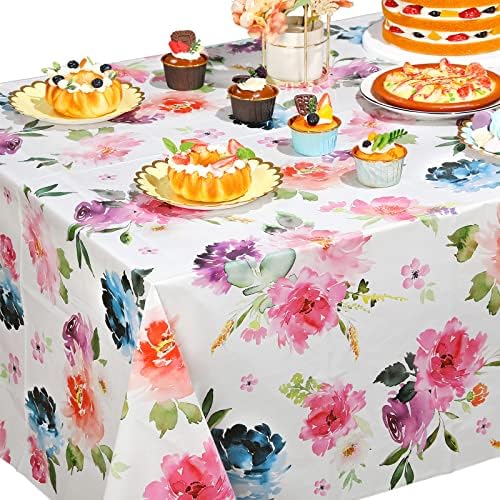 3 חתיכות כיסוי שולחן פרחוני באביב קיץ בצבעי מים מפת שולחן פרחי בר מפת שולחן פרחונית מפלסטיק לחג הפסחא, חדר