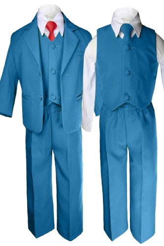 6 PC בנים צורמים חליפות טוקסידו כחולות ירקרק
