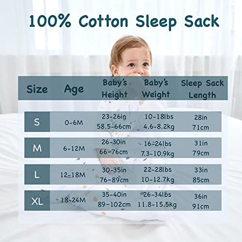 SOSOMI SLEED SACK 3-חבילות, כותנה אורגנית ילדים שמיכה לבישה, שק שינה פעוט דו כיווני, 0.5 TOG SLEEP SACK 18-24 חודשים,