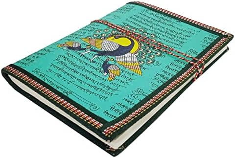 יומן נייר בעבודת יד/יומן/מחברת PurpleDip עם ציור טווס בעיצוב הודי מסורתי; מיתר כותנה לנעילה בסגנון עתיק
