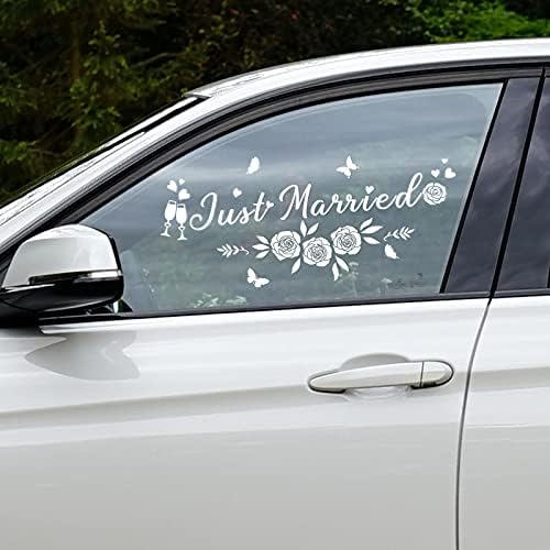 פשוט נשוי חלון חלון מדבקות ויניל מדבקה לבנה ציטוט לחתונה מדבקות מכוניות ויניל אותיות מדבקות פרפר ורדים נשלפים