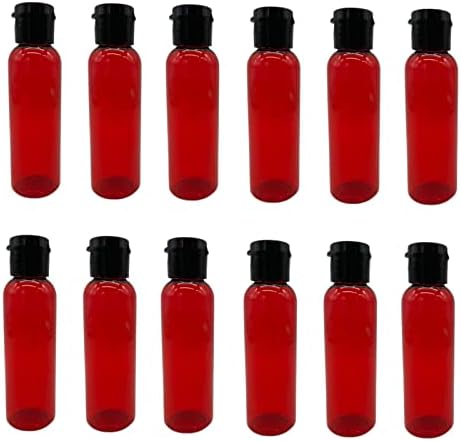 2 עוז בקבוקי פלסטיק קוסמו אדומים -12 אריזה לבקבוק ריק ניתן למילוי מחדש - BPA בחינם - שמנים אתרים - ארומתרפיה
