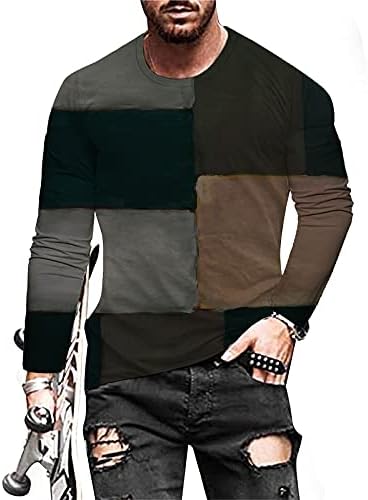 חולצת טריקו עגולה של גברים מזדמנים הדפסת צוואר צוואר ארוך שרוול דיגיטלי חולצה 3D חולצה