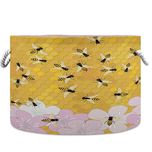 Visesunny Bee דובדבן פריחת כביסה סלי כביסה באחסון בד אחסון קופסת אחסון קופסת אחסון מתקפלת סלסלת בגדים צעצועים