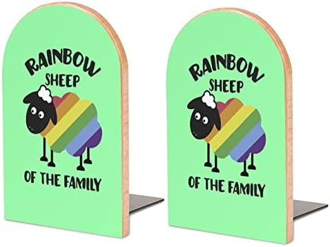 קשת כבשים של המשפחה להטב גאווה גדול עץ תומכי ספרים מודרני דקורטיבי מדף ספרים ספר פקק שולחן מדף מחזיקי סט של 2