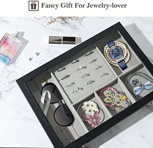 פרוקאז קופסת תכשיטים ליום האם מתנה לחבילת תכשיטים מארגן קופסאות קופסא עם מכסה זכוכית לנשים אשת ילדה