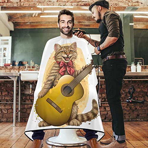 Visesunny Barber Cape חתול חמוד עם גיטרה פוליאסטר שיער חיתוך סלון כף קייפ סינר תסרוקת אנטי-סטטית עמידה במים גילוח