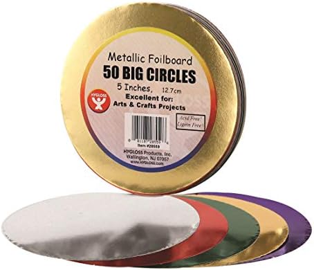 מוצרי Hygloss 50 עיגולים מתכתיים 5 מעגלי לוח נייר כסף-50 יח ', כסף זהב כחול ירוק אדום