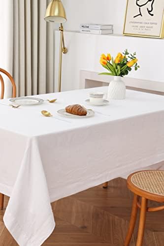 עולם פשתן מפת פשתן טהורה, בד שולחן לבן מרובע בגודל 72 על 72 אינץ ' - מפות שולחן פשתן צרפתיות טבעיות למטבח, אוכל,