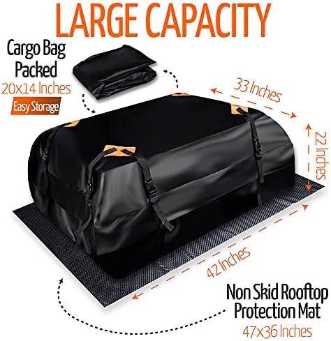 שקית מטען של גג רכב טכנולוגי עמידה במים עם מחצלת תלוש נגד מגן - 8 רצועות איכות פרימיום מחוזקות גומי מכרית תוספת מכונית,