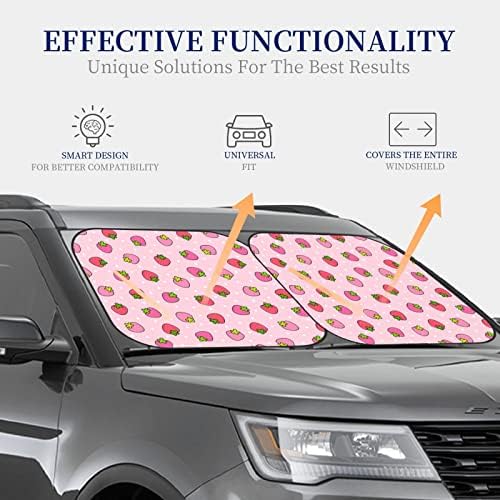 Kiuloam 2 חלקים מכונית גוון שמש, תות חמוד הדפס ורוד הדפס שמש מגן מגן מגן מגן בלוקים קרני UV מתקפלים שמור על הרכב שלך קריר