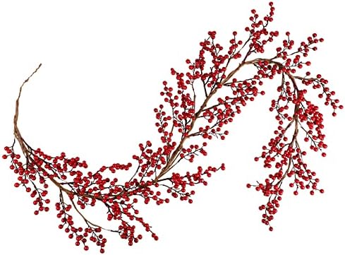 AONEWOE חג המולד אדום פירות יער גרלנד 6ft גמיש מלאכותי בורדו אדום פייף פירות חג חג מולד לחג המולד למרכז חג המולד עץ עץ