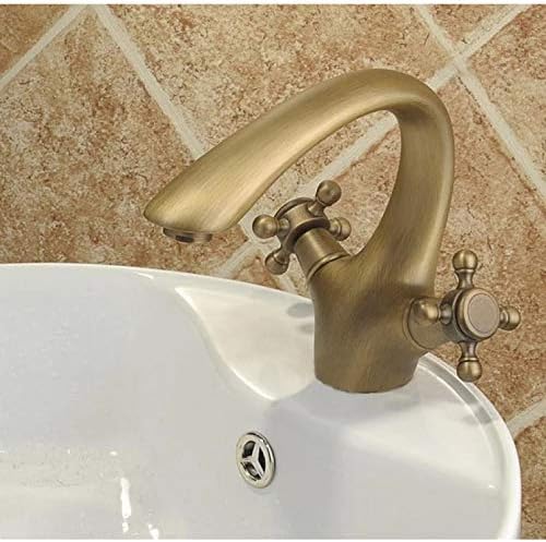 פליז עתיק ידיות כפולות אמבטיה סיפון חור יחיד רכוב ברז ברז בכיור מערבל אגן ברז