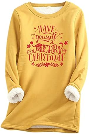 חולצת הדפס לחג המולד של Kulywon נשים סווטשירט סווטשירט עבה צוואר עגול צוואר עגול תחתוני אופנה רכה תחתונים עליונים מוצקים
